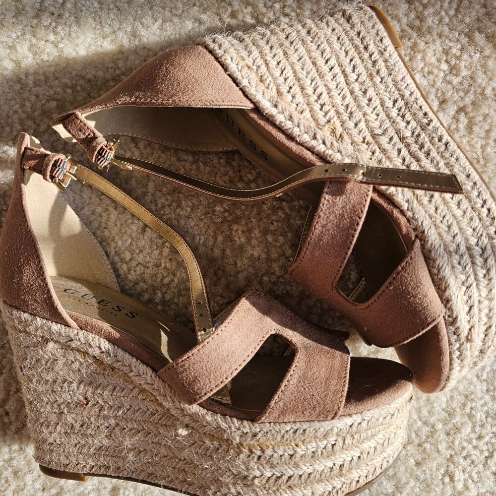 Guess Los Angeles Genuine Suede and Espadrille Wedges Heel - Picture 2 of 5